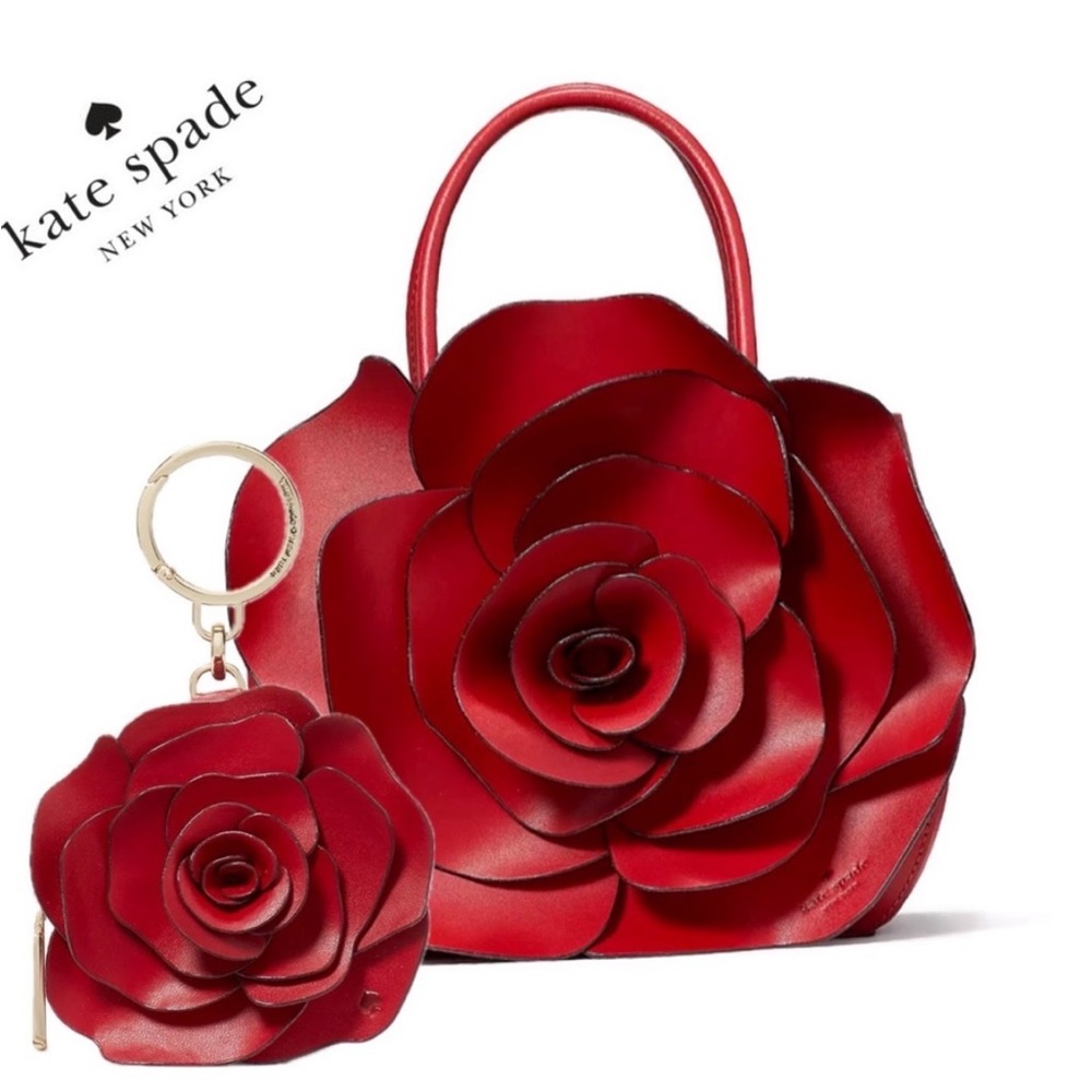 NWT KATE SPADE NEW YORK 3D ROSE CROSSBODY COIN PURSE BUNDLE RED BEAUTY BEAST BAG